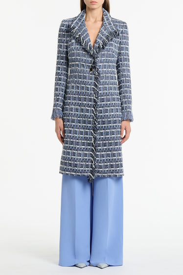 ROYAL METALLIC CHECK TWEED FRINGED COAT