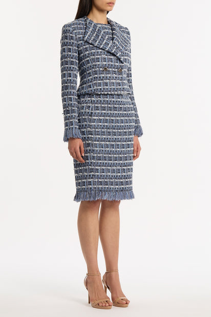 ROYAL METALLIC CHECK TWEED FRINGED CROPPED JACKET