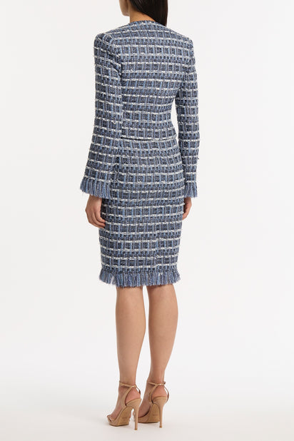 ROYAL METALLIC CHECK TWEED FRINGED CROPPED JACKET