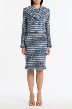 ROYAL METALLIC CHECK TWEED FRINGED CROPPED JACKET