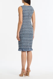 ROYAL METALLIC CHECK TWEED FRINGED SHEATH DRESS