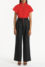 SCARLATTO TAFFETA RUFFLE BLOUSE