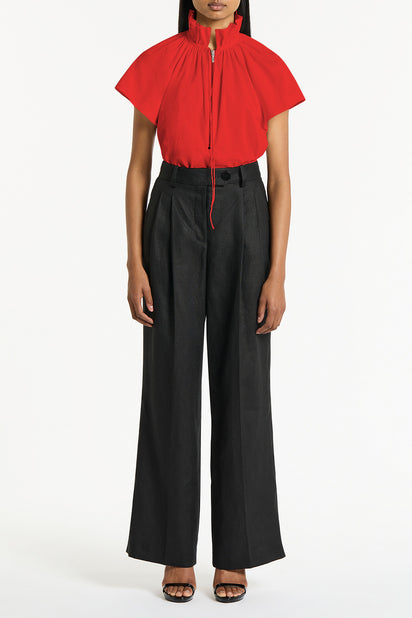SCARLATTO TAFFETA RUFFLE BLOUSE