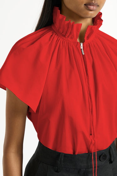 SCARLATTO TAFFETA RUFFLE BLOUSE