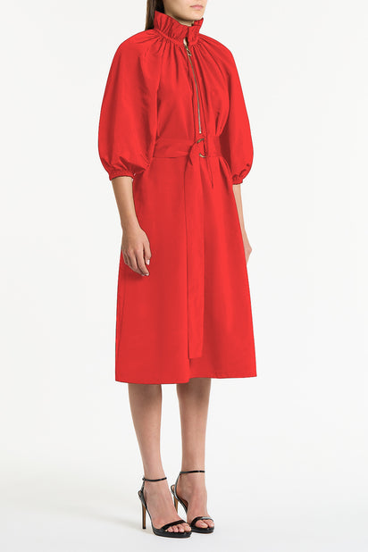 SCARLATTO TAFFETA RUFFLE ZIP DRESS