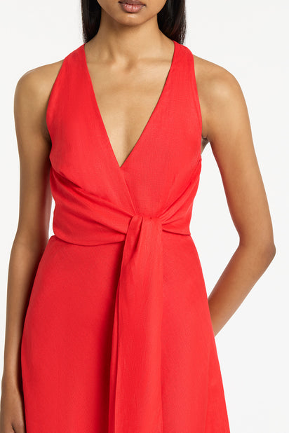 SCARLATTO LINEN V-NECK WRAP DRESS