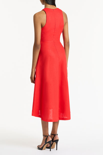 SCARLATTO LINEN V-NECK WRAP DRESS