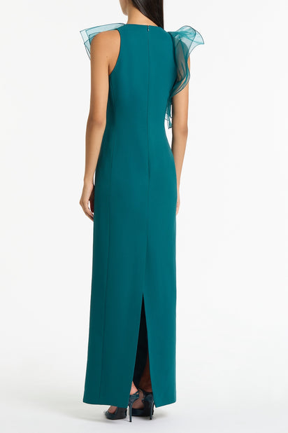 SERPENTINE CREPE RUFFLE FRONT GOWN