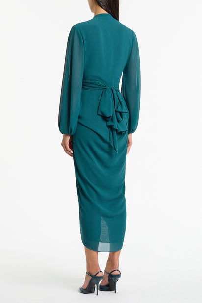 SERPENTINE GEORGETTE LONG SLEEVE WATERFALL DRESS