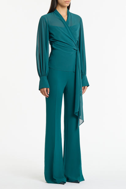 SERPENTINE GEORGETTE LONG SLEEVE WRAP TOP