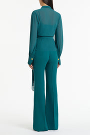 SERPENTINE GEORGETTE LONG SLEEVE WRAP TOP