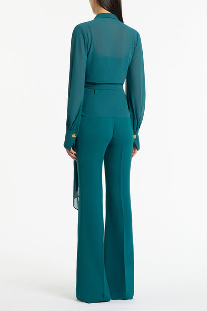 SERPENTINE GEORGETTE LONG SLEEVE WRAP TOP