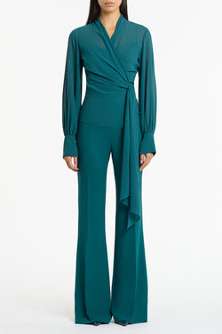 SERPENTINE GEORGETTE LONG SLEEVE WRAP TOP