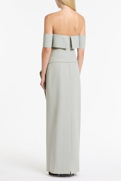 SILVER CREPE LA BANDA OFF SHOULDER GOWN