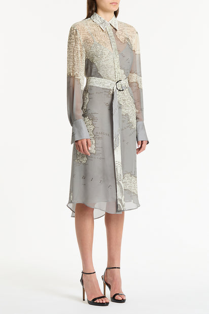 SILVER ITALIA GEORGETTE RELAXED SHIRT DRESS