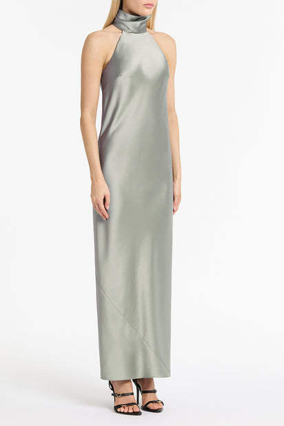 SILVER SATIN BIAS DRESS