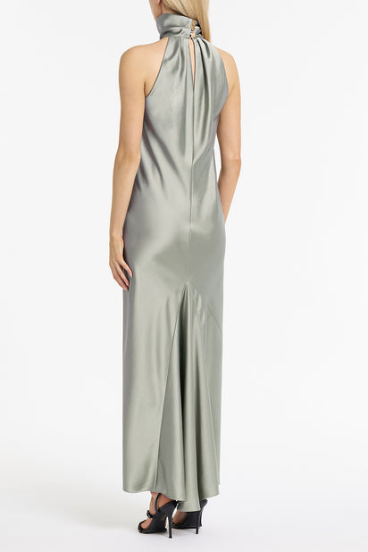 SILVER SATIN BIAS DRESS