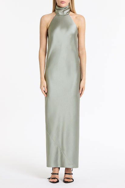 SILVER SATIN BIAS DRESS
