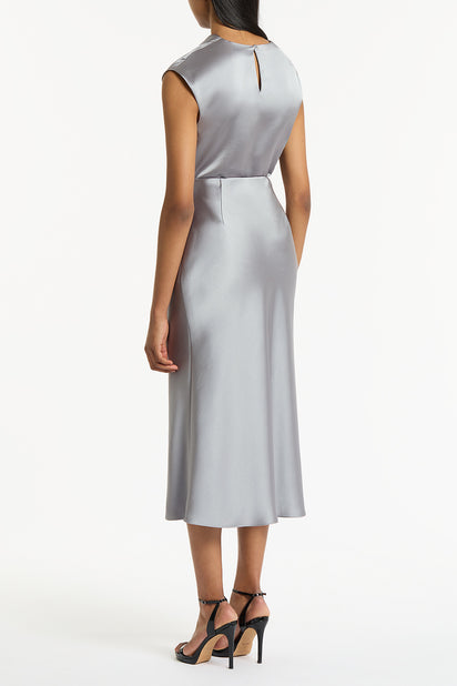 SILVER SATIN COWL NECK TOP