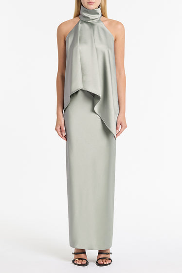 SILVER SATIN DRAPED HALTER TOP