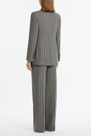 SLATE ITALIAN WOOL PINSTRIPE DOUBLE BREASTED BLAZER