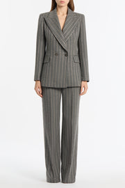 SLATE ITALIAN WOOL PINSTRIPE DOUBLE BREASTED BLAZER