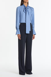 STEEL BLUE SILK RIBBON COLLAR SHIRT