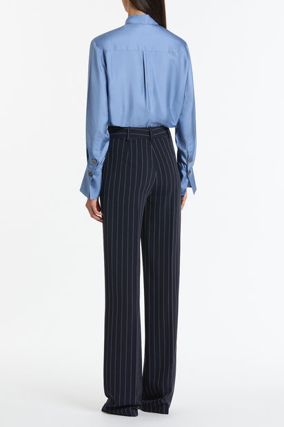 STEEL BLUE SILK RIBBON COLLAR SHIRT