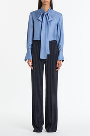 STEEL BLUE SILK RIBBON COLLAR SHIRT