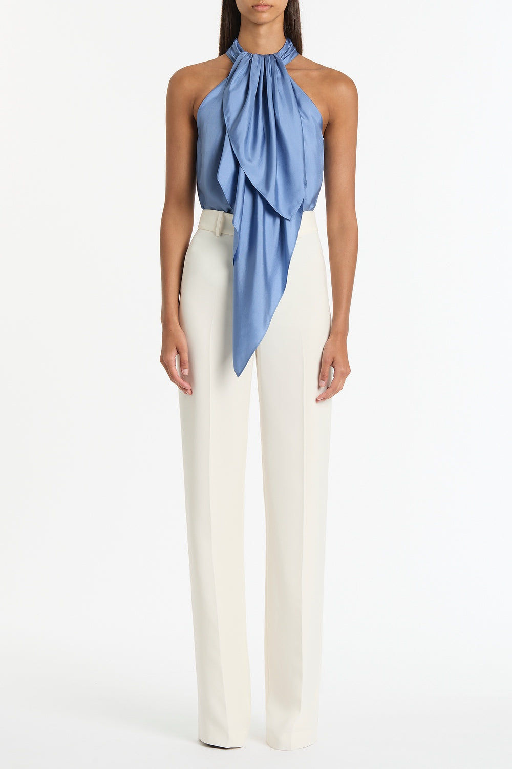 Asymmetric Ruffle Halter Top - Bright Blue