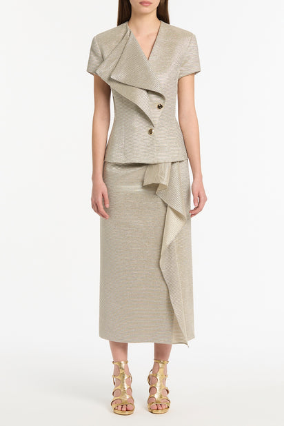 STRIPED GOLD RUFFLE FRONT SKIRT