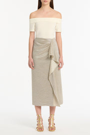 STRIPED GOLD RUFFLE FRONT SKIRT