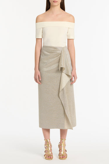 STRIPED GOLD RUFFLE FRONT SKIRT