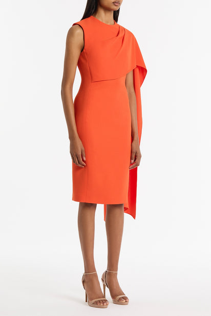 TANGERINE CREPE CASCADE DRESS