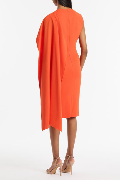 TANGERINE CREPE CASCADE DRESS