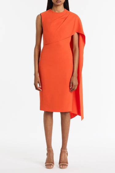 TANGERINE CREPE CASCADE DRESS