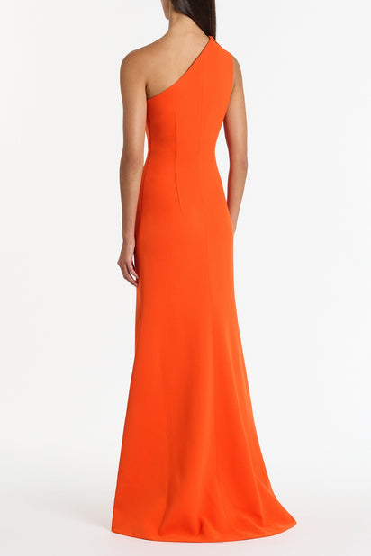 TANGERINE CREPE ONE SHOULDER PETAL GOWN