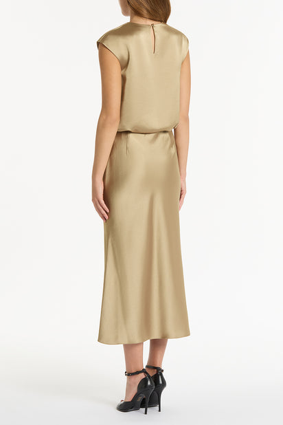 TOURMALINE SATIN COWL NECK TOP