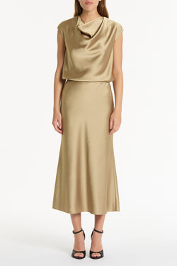 TOURMALINE SATIN COWL NECK TOP