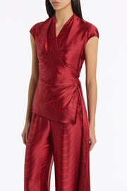 UNDERCURRENT SILK VISCOSE STRETCH CAP SLEEVE WRAP TOP