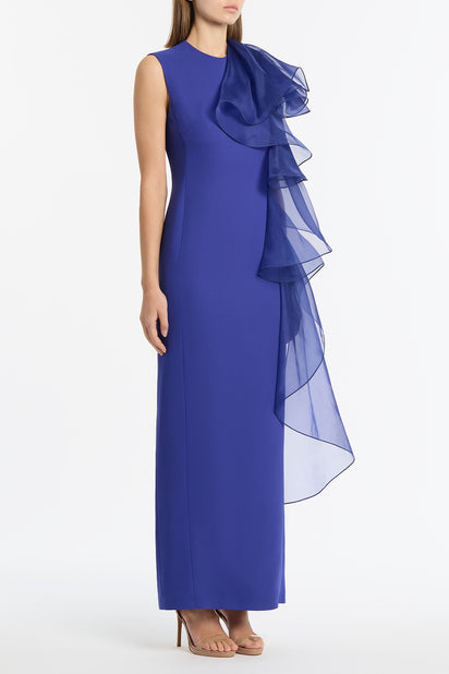VIOLET CREPE RUFFLE SHOULDER GOWN