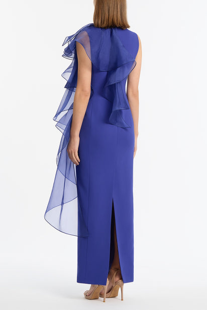 VIOLET CREPE RUFFLE SHOULDER GOWN