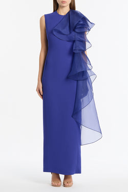 VIOLET CREPE RUFFLE SHOULDER GOWN
