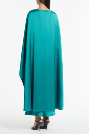 VIRIDIAN LUSTRE SATIN ASYMMETRIC DRAPE DRESS