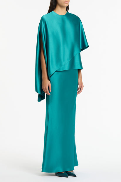 VIRIDIAN LUSTRE SATIN ASYMMETRIC DRAPE TOP