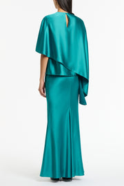 VIRIDIAN LUSTRE SATIN ASYMMETRIC DRAPE TOP