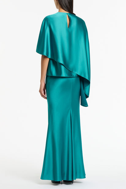 VIRIDIAN LUSTRE SATIN ASYMMETRIC DRAPE TOP