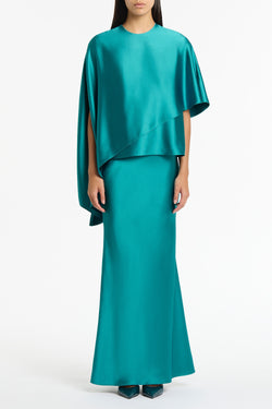 VIRIDIAN LUSTRE SATIN ASYMMETRIC DRAPE TOP