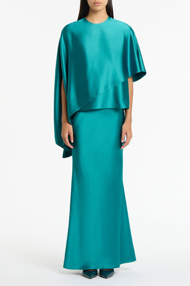VIRIDIAN LUSTRE SATIN ASYMMETRIC DRAPE TOP