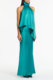 VIRIDIAN LUSTRE SATIN BIAS FISHTAIL SKIRT